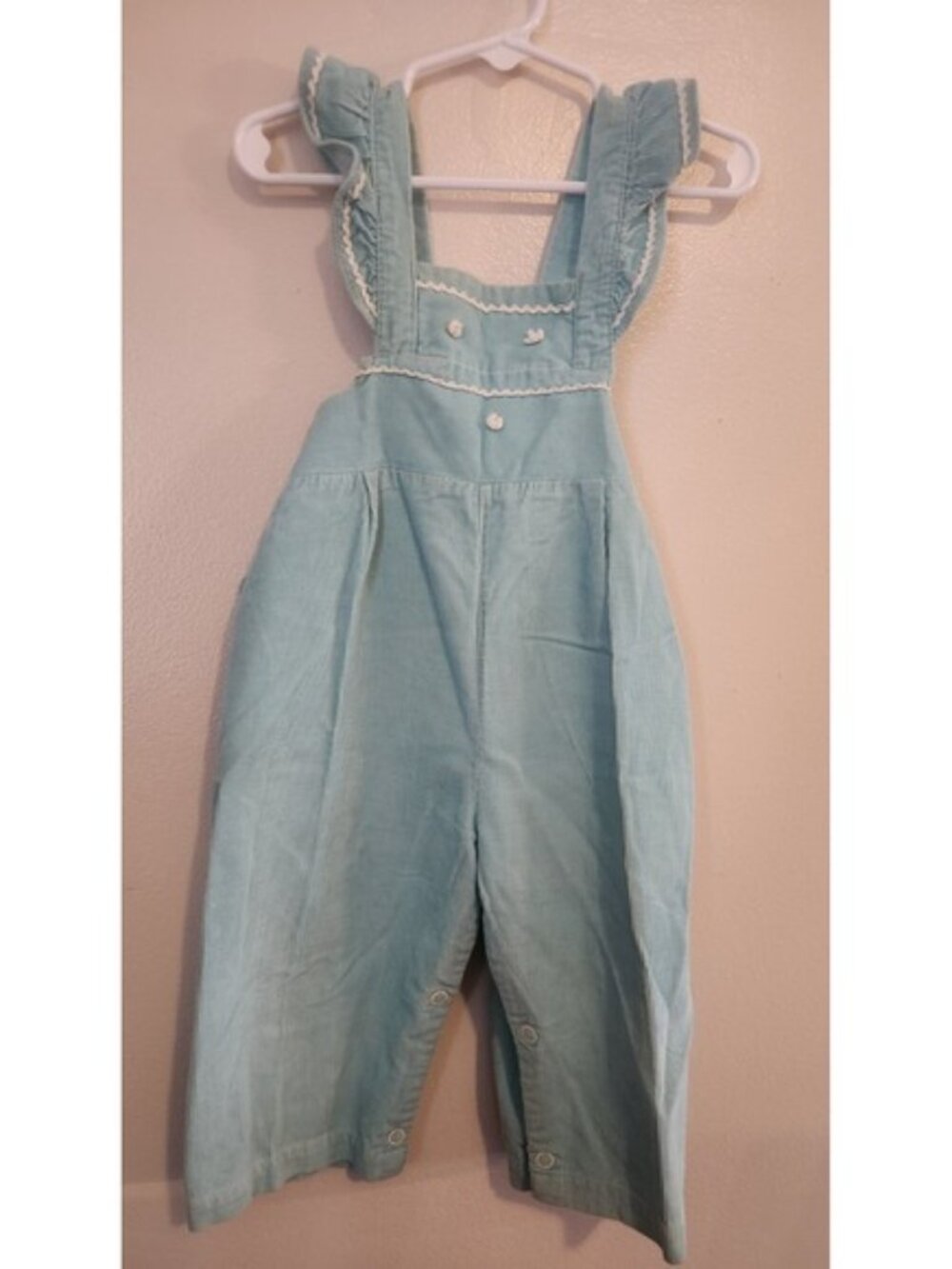 Vintage Young Fair Togs Overalls Girls Blue And White Corduroy‎ With Ruffles